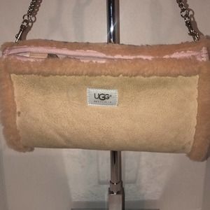 Womens UGG Australia Suede Leather Shearling Sherpa Sheepskin Hand Muff!!